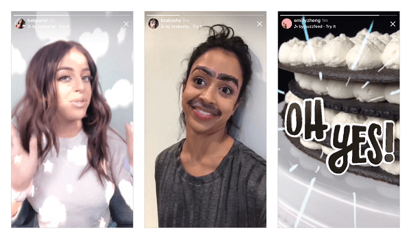 Instagram ha lanciato il suo primo lotto di nuovi effetti per la fotocamera progettati da Ariana Grande, Buzzfeed, Liza Koshy, Baby Ariel e NBA nella fotocamera di Instagram e prevede di portare presto altri nuovi effetti.