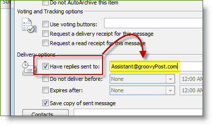 Seleziona la casella di controllo Rispondi a in Microsoft Office 2010