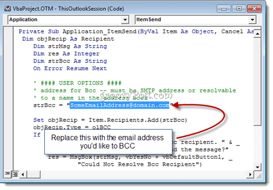 BCC automatico con Outlook 2010