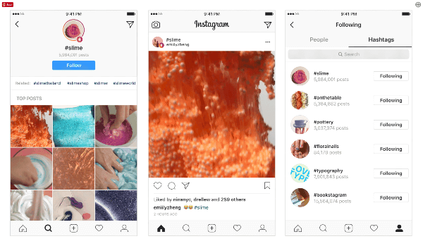 Per rendere i post e gli altri utenti ancora più individuabili sulla piattaforma, Instagram ha introdotto hashtag che gli utenti possono seguire e scoprire i post principali e le ultime storie. 