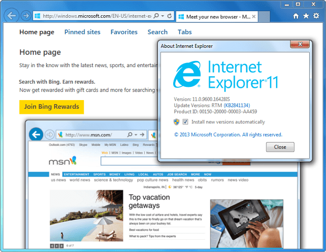 IE 11 Windows 7 installato