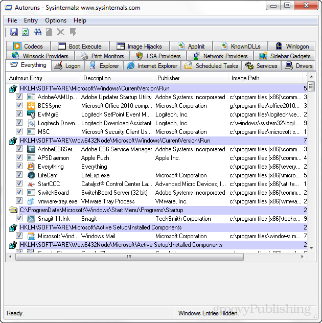 Sysinternals Autoruns Aiuta a gestire gli elementi di avvio di Windows