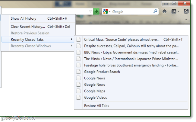 Come aumentare il numero di schede chiuse di recente Firefox può ripristinare