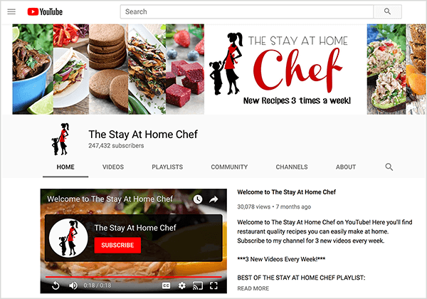 Questo è uno screenshot del canale YouTube di The Stay At Home Chef. L