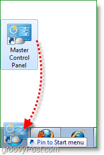 Schermata di Windows 7: trascina il pannello di controllo principale per avviare il menu