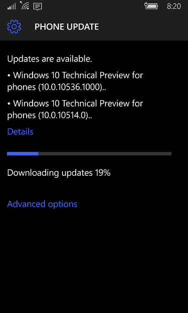 Aggiornamenti di Windows 10 Phone
