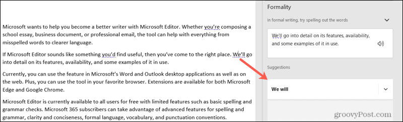 Suggerimento dell'editor di Microsoft