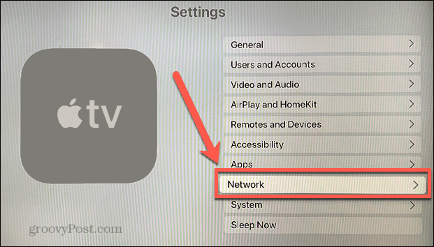 menu di rete di apple tv