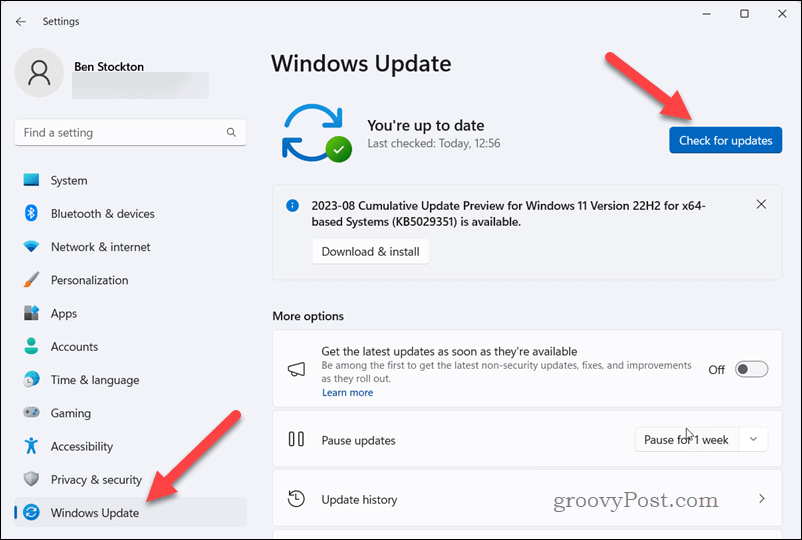 Controlla gli aggiornamenti di Windows