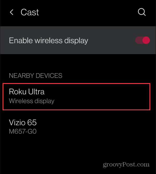 Dispositivo Roku Cast Android