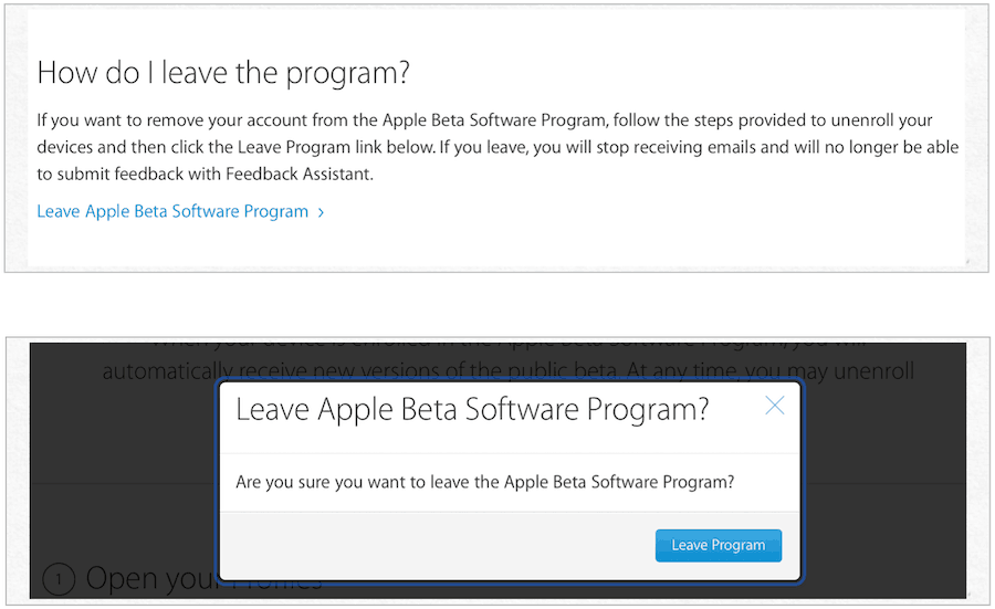 lascia il programma apple beta