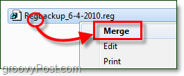 unire un file di registro per ripristinarlo in Windows 7 e Vista