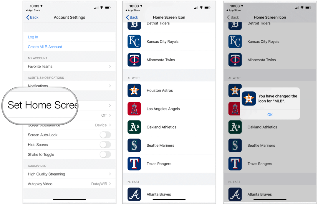 Modifica della schermata principale MLB