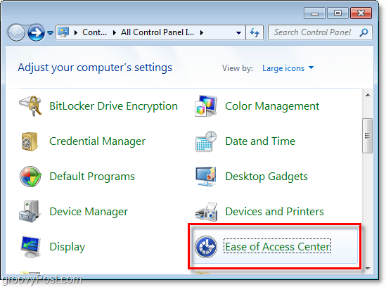 Accedi al Centro accessibilità tramite il pannello di controllo di Windows 7