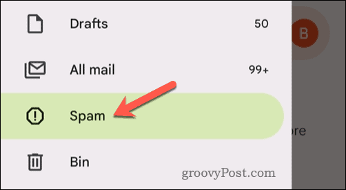 Apri la cartella spam di Gmail nell'app mobile