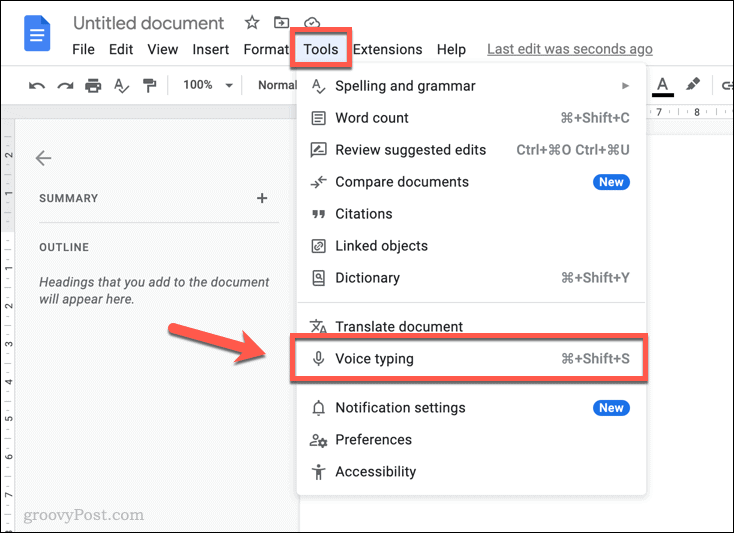 Attiva la digitazione vocale in Google Documenti