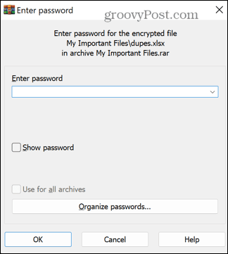 winrar inserisci la password