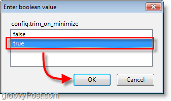 Screenshot di Firefox: imposta il valore config.trim_on_minimize su true