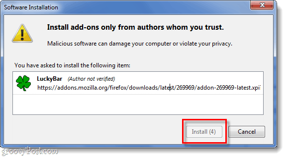 prompt di installazione dell'estensione firefox 4