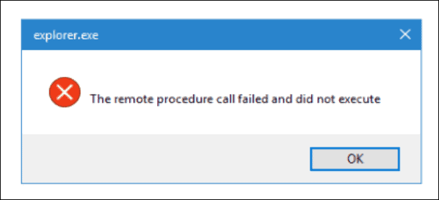 Un esempio di errore di chiamata di procedura remota non riuscita durante l'avvio di Esplora file.
