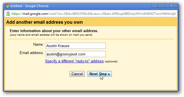 inserisci un nuovo indirizzo email