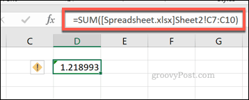 Una formula SUM di Excel che utilizza un intervallo di celle da un diverso file Excel