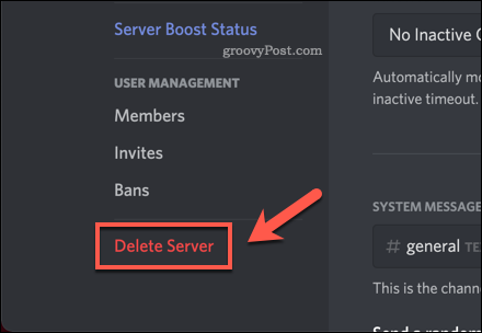 Discord elimina l'opzione server