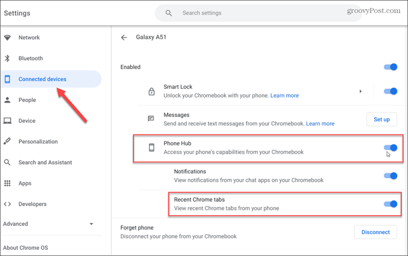 Chromebook dell'hub del telefono