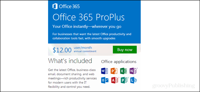 Prezzi proplus di Office 365, applicazioni incluse