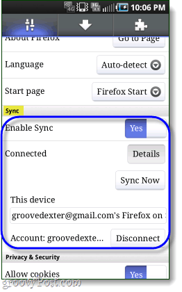 Firefox sincronizzato con il telefono Android