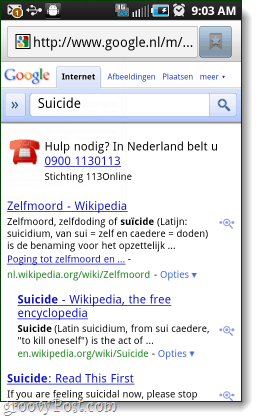 helpline per il suicidio di google nei Paesi Bassi