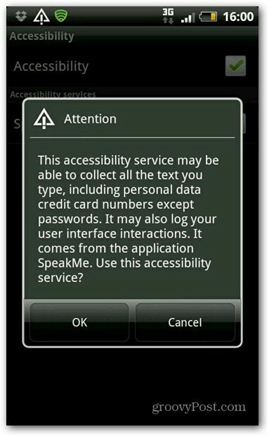 Abilitazione dell'accessibilità di SpeakMe per Android