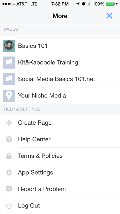 menu di gestione delle app delle pagine facebook