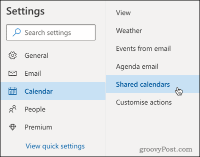 Opzione calendari condivisi in Outlook