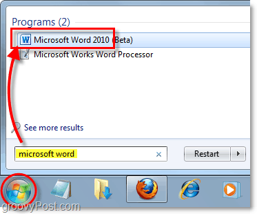 avvia Microsoft Word 2010 in Windows 7