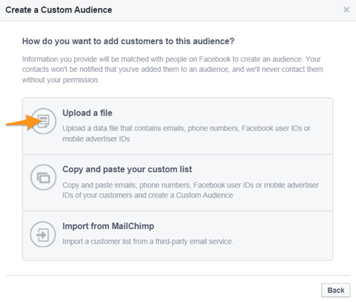 facebook crea un pubblico personalizzato