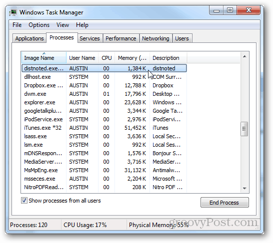 Perché Distnoted.exe in Task Manager?