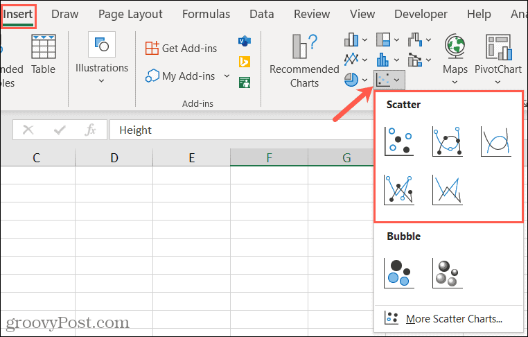 Inserisci un grafico a dispersione in Excel