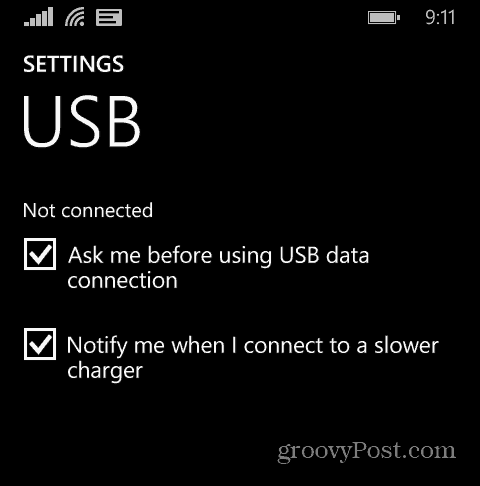 Impostazioni di Windows Phone USB