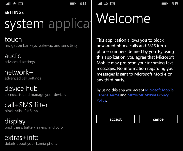 Blocco di chiamate e SMS indesiderati su Windows Phone 8.1