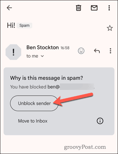 Sblocca un mittente bloccato nell'app Gmail per dispositivi mobili