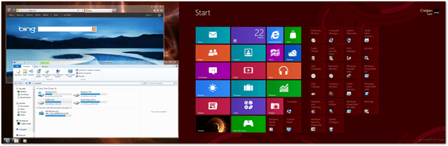 desktop esteso di Windows 8 con metro e desktop