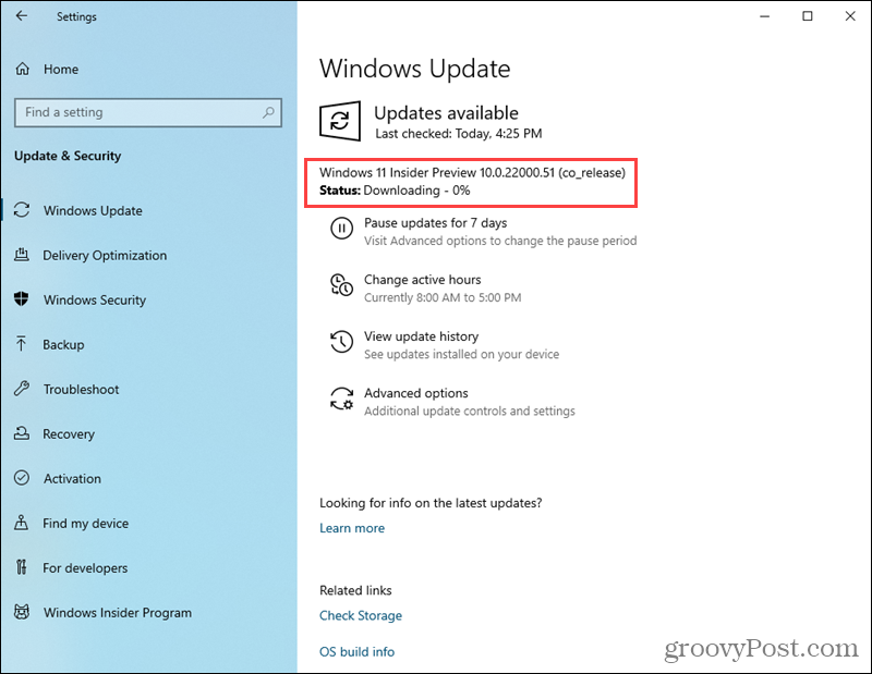 Download della build di Windows 11 Preview