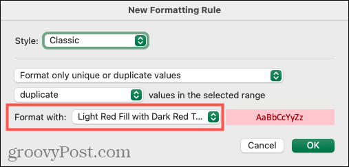 Seleziona Formattazione per duplicati in Excel su Mac