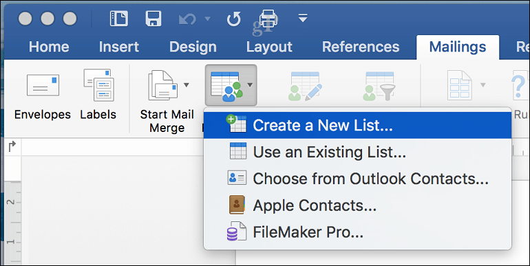 Microsoft Word per Mac Mail Merge