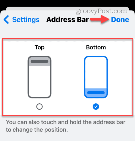 scegli la posizione per la barra degli indirizzi di Chrome