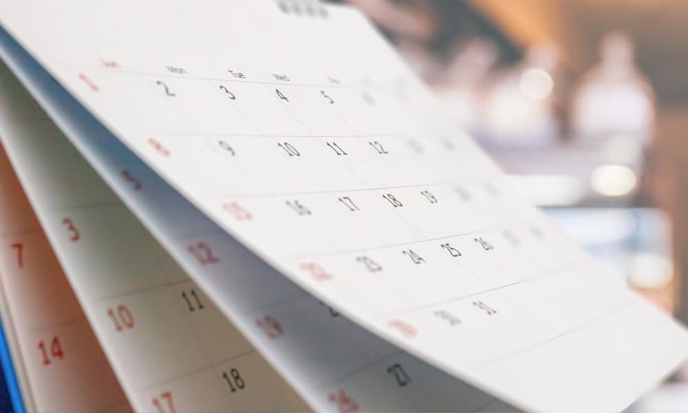 Calendario stampato in primo piano