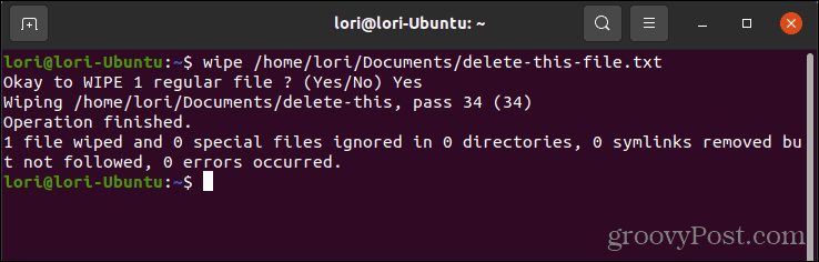 Elimina in modo sicuro un file utilizzando la cancellazione in Linux