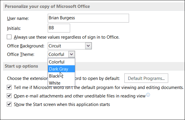 Opzioni di Word 2016