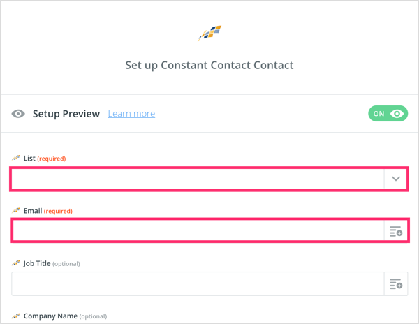 Imposta il tuo contatto Constant Contact in Zapier.